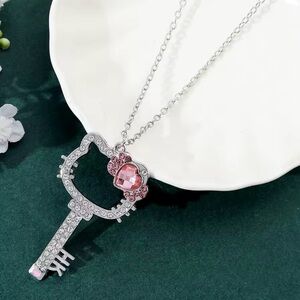 {NEW} Hello Kitty Key Pendant Necklace Silver Toned